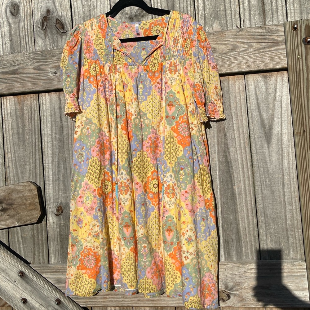 KAKTUS Floral Bohemian Multicolor Dress with beaded tassels Sz M